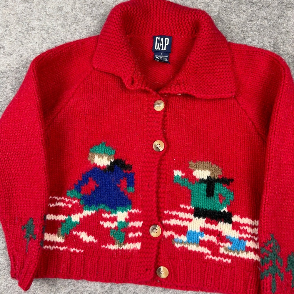 Gap Cardigan Sweater Womens S Red Wool Vintage Skiing Ice Skating Knit Button Up - Picture 4 of 9